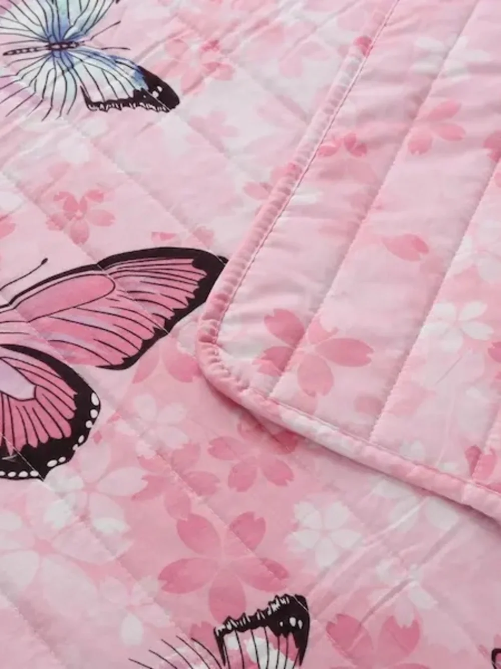 Pink Butterfly Twin 2 piece Quilt Set